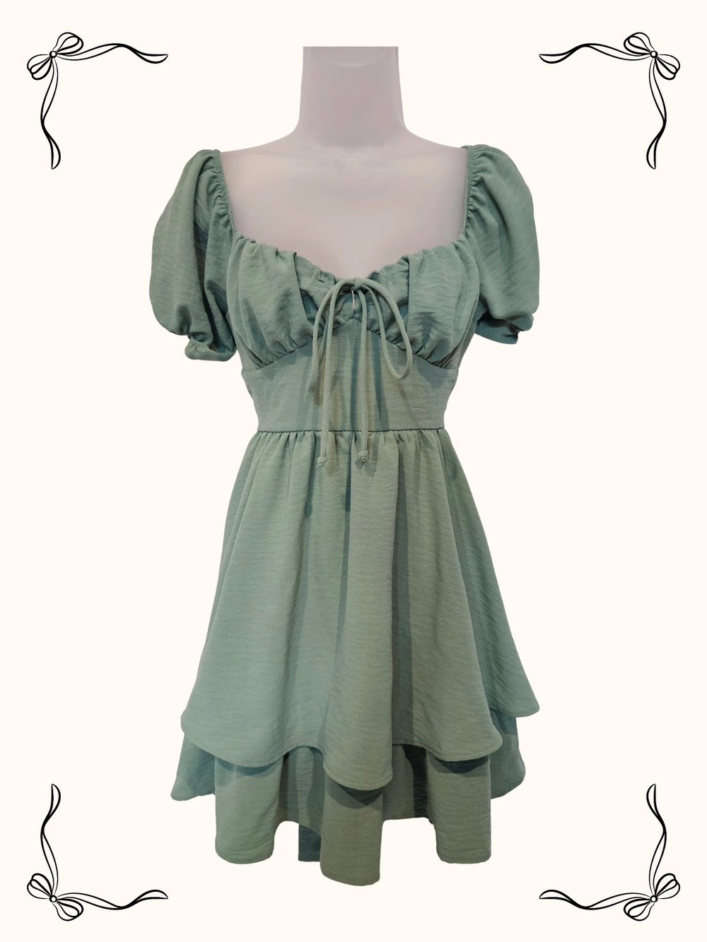 Altar'd State Mint Green Puff-Sleeve Tie-Front Mini Dress